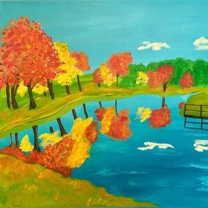 20 x 16 Fall autumn original canvas landscape colorfol painting by artist
